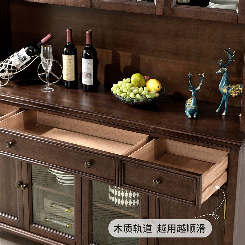 美式全实木四门餐边柜高柜一体酒柜客厅靠墙储物柜茶水柜家具置物