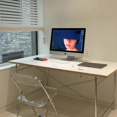 DPstudio中古简约办公桌不锈钢长方形餐桌博主同款会议桌包豪斯