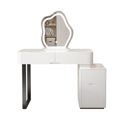 奶油风岩板实木梳妆台卧室轻奢小户型化妆桌多功能收纳柜斗柜一体