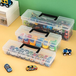 小汽车模型收纳盒带盖防尘透明展示架儿童乐高积木玩具车整理箱盒