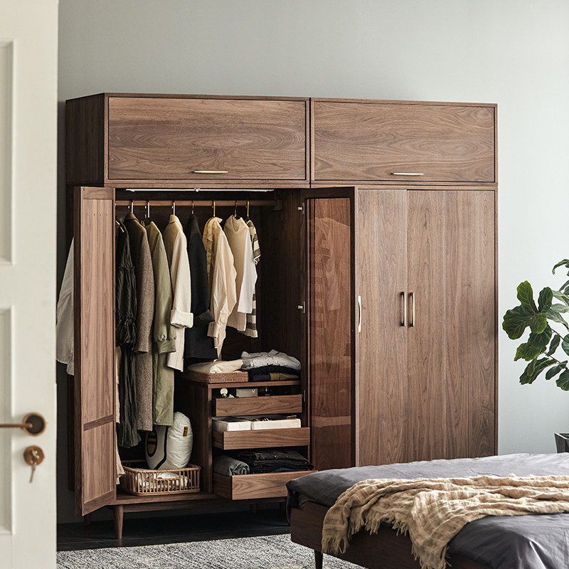 朴愫木作/实木衣柜家用卧室储物收纳柜子北欧日式黑胡桃木质衣橱