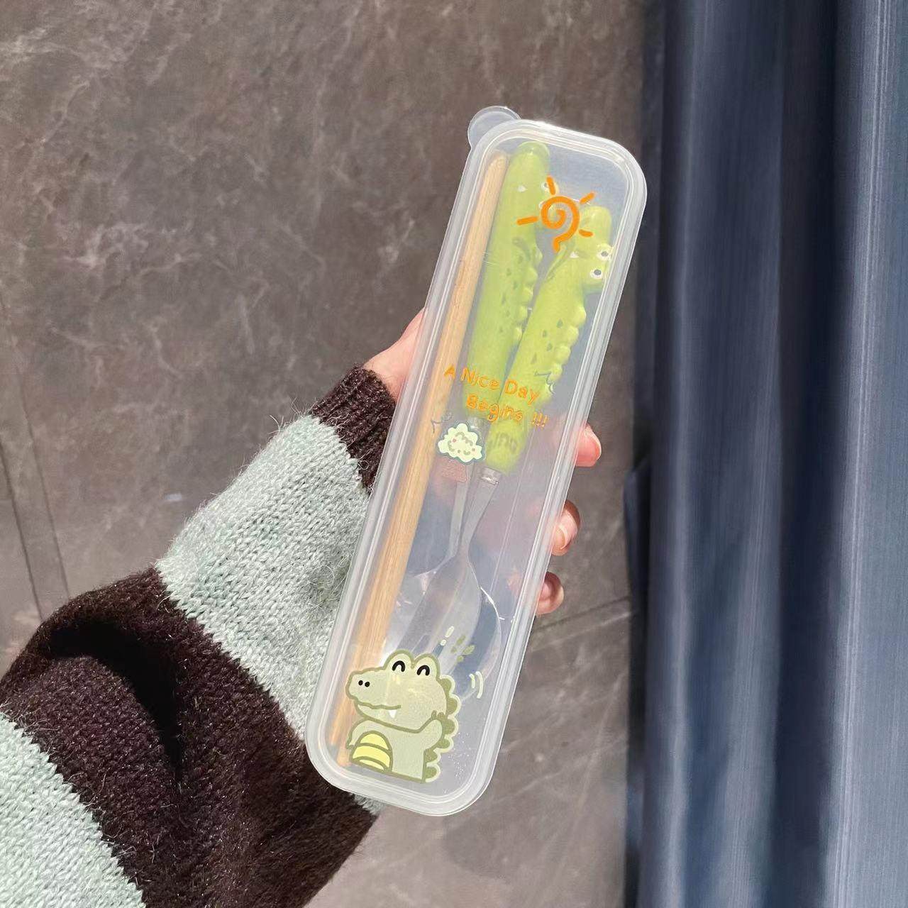 餐具筷子勺子套装学生上班族儿童可爱卡通便捷式餐具不锈钢餐具盒