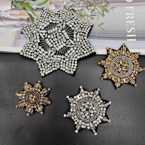 跨境热卖手工钉珠水钻布贴订珠服装辅料破洞自粘补丁 diy胸针配饰