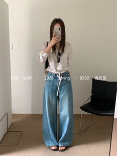 五折【GEE 简】26ss春款韩系水洗立体时尚百搭弯刀牛仔裤 8202#