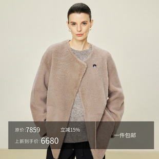 JIXICHEN 西班牙进口LACON拉贡皮毛一体V领气质粉色皮草 極简老钱