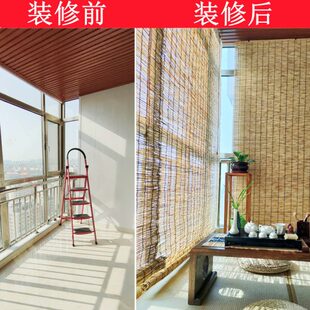 饰复古墙面隔断屏风 长促草席帘子芦苇帘凉亭遮阳帘草帘卷帘草编装