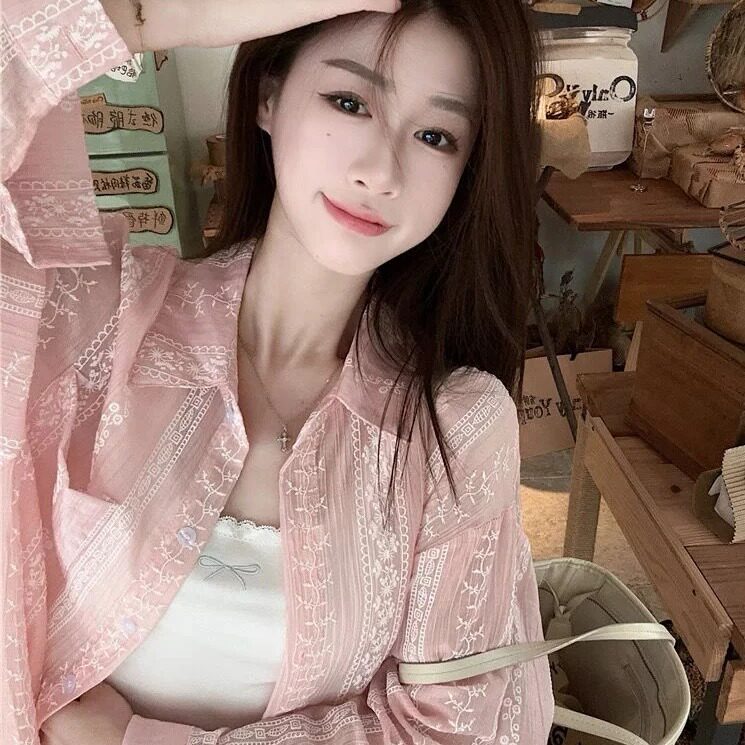 HM莱赛尔天丝棉提花防晒衬衫薄款格子衫宽松防紫外线全身轻薄