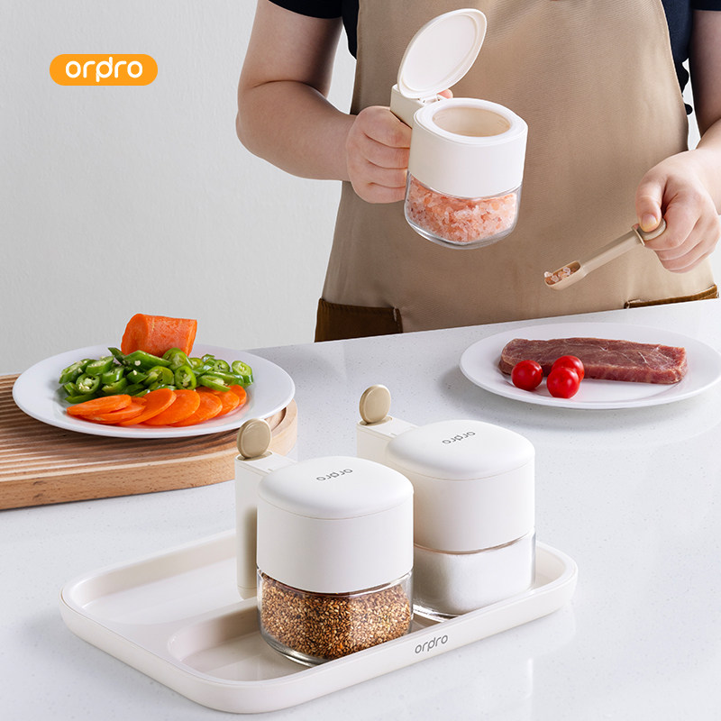 厨房料勺分离调料盒家用玻璃密封防潮自动开合简约收纳盐罐调料瓶