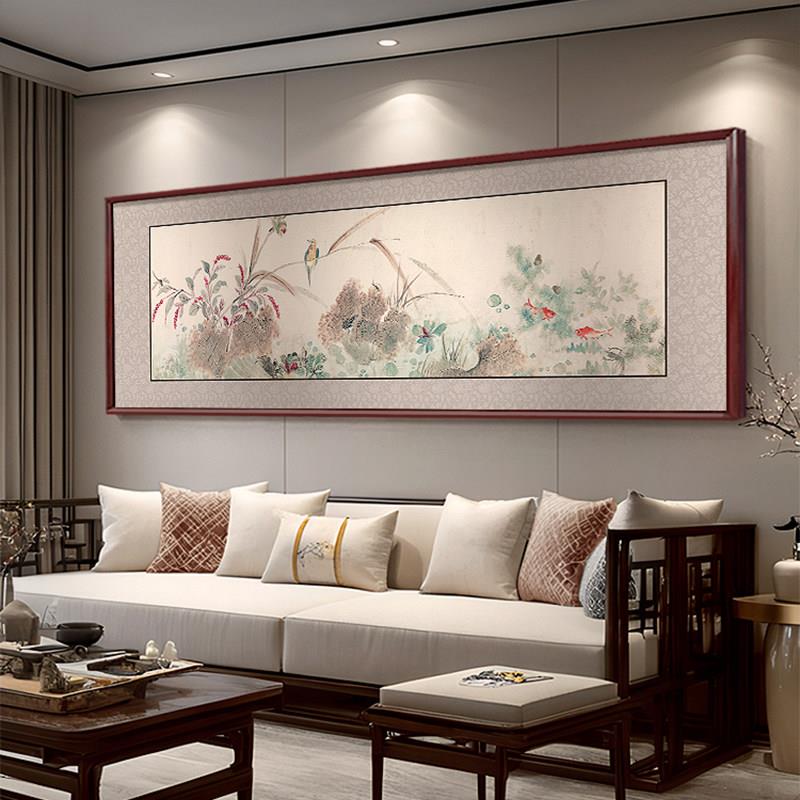 新中式客厅装饰画大气山水画沙发背景墙挂画花鸟国画实木床头壁画
