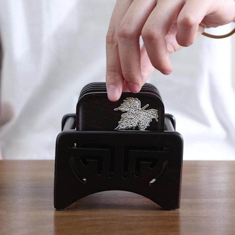 黑檀木茶杯垫架组合实木杯垫品茗茶托套组隔热垫茶具茶道配件