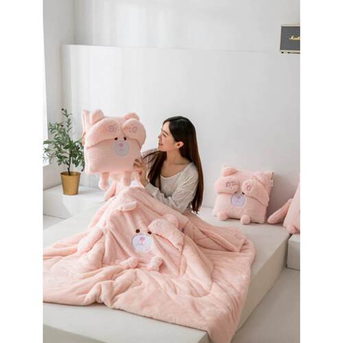 【粉熊兔毛绒】加厚冬季抱枕被子两用午睡枕头被汽车载靠枕办公室