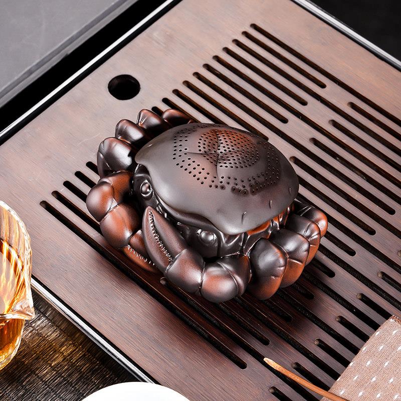 紫陶螃蟹茶漏茶滤泡茶过滤网陶瓷滤茶器一体组合茶隔茶具茶宠配件
