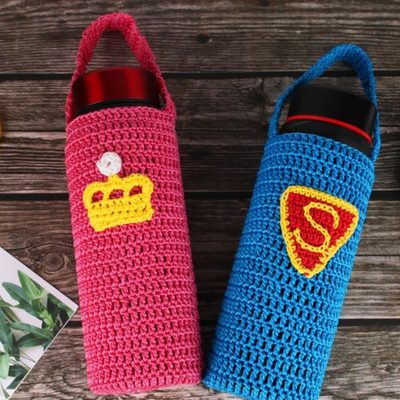 大号杯套手工钩织学生保温杯玻璃杯手提斜跨隔热杯套800-1000毫升