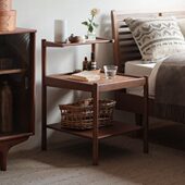 风床头柜储物侘寂置物客厅沙发原木实木边几日式 编收纳藤房间卧室