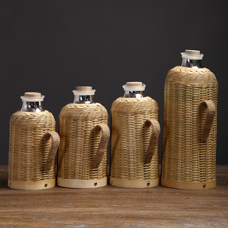 热水瓶竹编家h用手工传统木塞水壶茶室办公室保温瓶玻璃内胆热水