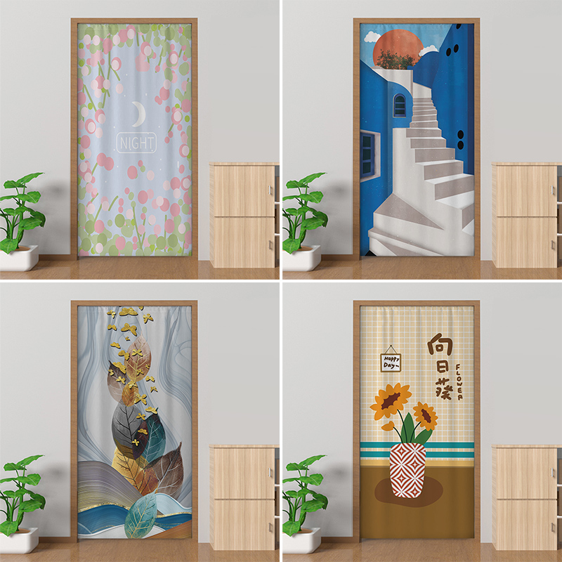 简约布艺门帘卧室隔断帘厨房w布帘卫生间厕所遮挡帘免打孔挡风帘