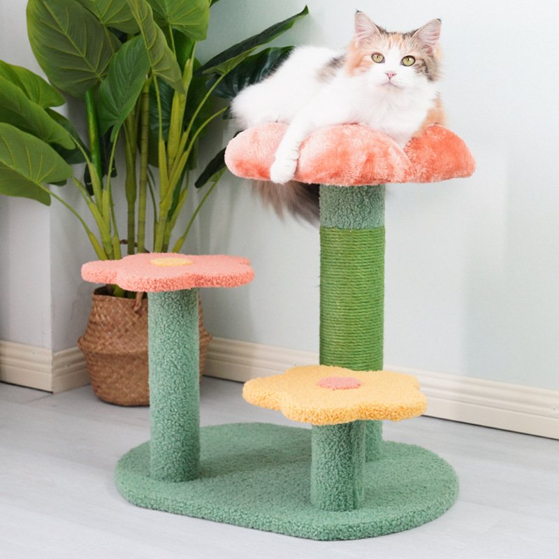 猫爬架猫抓板猫窝一体带跳台剑麻猫抓垫立式中小型花朵猫咪玩具