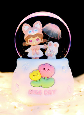 新款撑伞菇凉可爱女孩水晶球飘雪摆件闺蜜儿Y童生日礼物