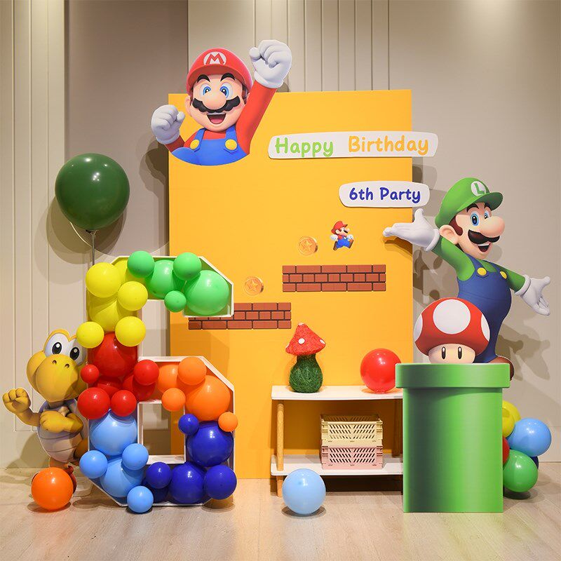 超级马里奥动画生日主题派对场景生日布置百天宴酒店气球十岁生日