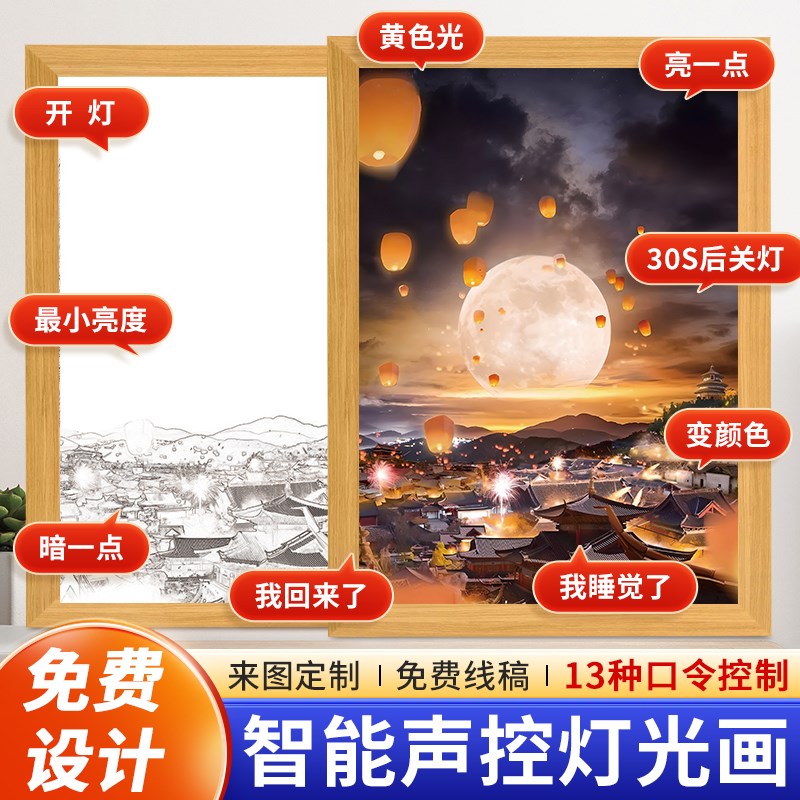 智能口令声控灯ins风灯光画diy小夜灯生日礼物浪漫灯中秋定制相框