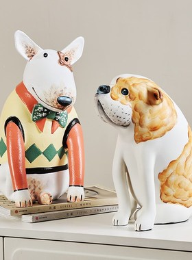 彩绘招财狗卡通树脂潮玩摆件现代简约客厅样板房儿童房装饰品送礼