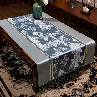 茶几桌布家用客厅茶几垫布艺现代简约长方形刺绣餐桌布定制 新中式