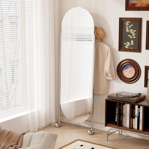 全身镜落地镜家用卧室意式靠墙穿衣镜简约风全身镜不锈钢框试衣镜
