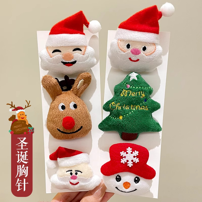 圣诞节日毛绒胸针老人装饰围巾衣服配件可爱卡通麋鹿公仔情侣扣针