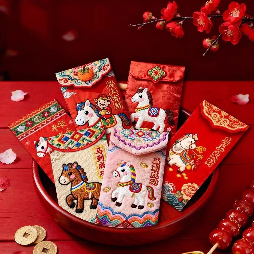 5D立体仿刺绣风格马年创意红包中式创意利是封马年新年压岁钱红包
