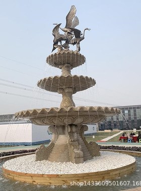 石雕喷泉流水石材喷泉黄锈喷泉石欧式水钵园林景观喷泉雕塑摆件