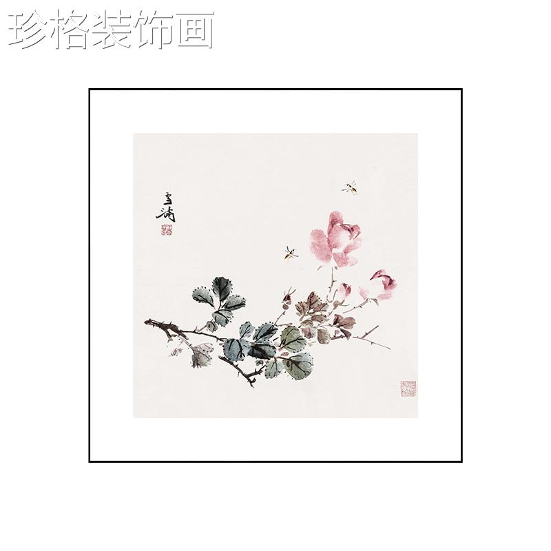 牡丹入户过道玄关花装饰画花鸟餐厅挂画新画清梦栖梦中式客水墨厅图片