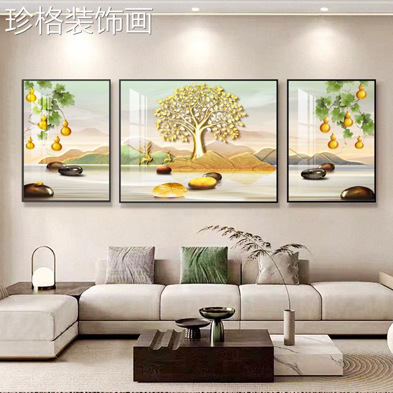 发财树福鹿客画厅装20230906饰 画新款现代简约沙发背景壁 画新中