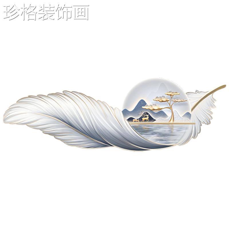 现代轻奢卧室床头装饰画画LD麋鹿客厅挂简LWJH-004约墙羽毛沙发E图片