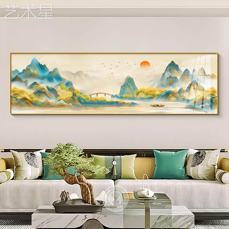 厅千里山图客挂画画新中式沙发江背景墙挂画画高档办公C6105室山