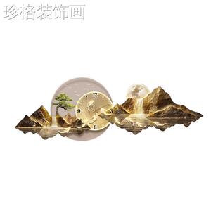 日照金山客气厅九装饰画带钟挂表鱼图寓意20241002好高级感大沙发