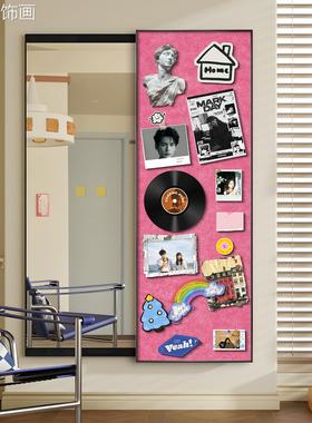 y毛毡板照片墙玄关隐藏式5218d穿衣镜装饰画可推身拉隐i形全镜子