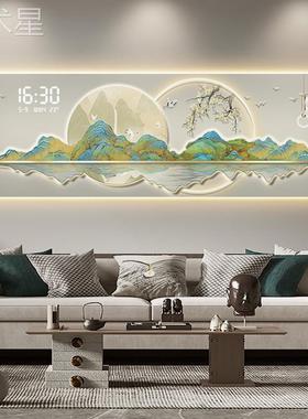 千里江山yw89431图客厅挂饰画式新中钟表钟沙发背景墙装挂画电子