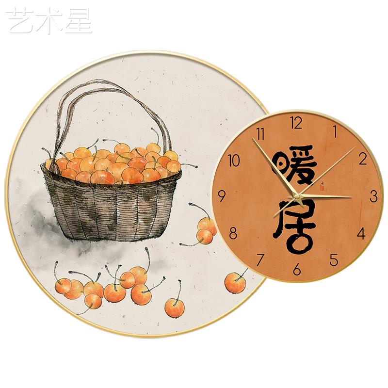 代新中式饭创厅现装饰画画简约饭厅墙面居意挂钟LP-22017组合壁画