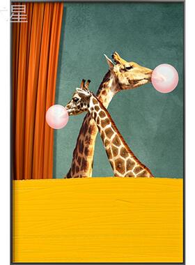 现代简大象斑卧马动物装饰画画北欧约风轻奢LP-20113卡通儿童室玄