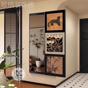 饰画推拉隐形全身镜卧室穿衣镜衣帽间遮挡挂画 中古风金钱豹镜子装