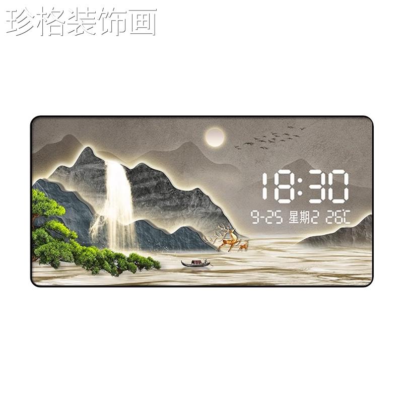 20240929鹿山水桌餐厅装饰画新中式寓意好大时气餐背景墙数显电福图片