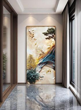 福鹿风景竖画入户玄画关装饰轻奢走廊背景墙上挂画KY-03418过道尽