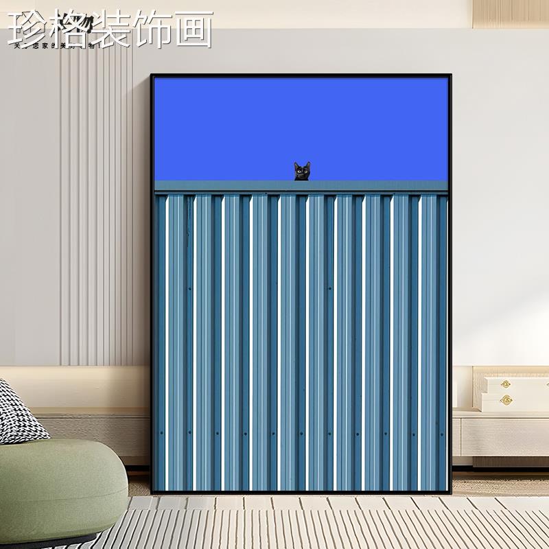 城墙上的猫发咪纯手式绘油画玄关抽象gw51001简意极装饰画客厅沙图片