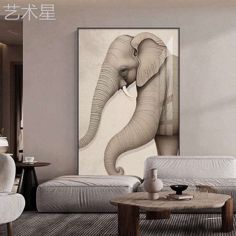 现代简玄关装饰高档黑白骏马挂画客沙发背景约墙大画幅落地画KY-2