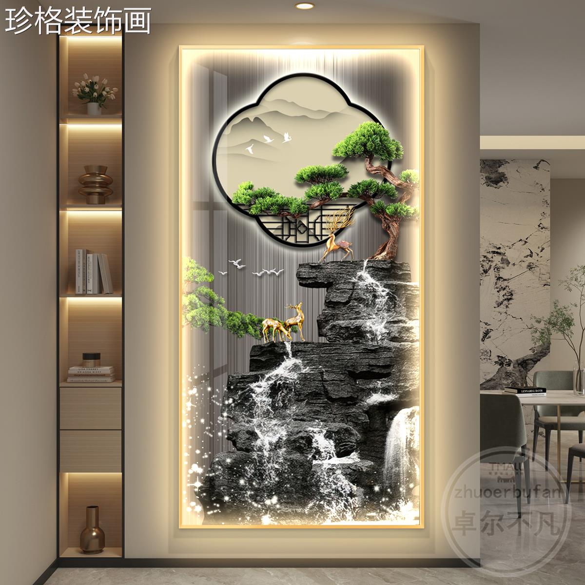 流水廊生财l0984-1ed带灯入户玄关画装饰画 划走过道挂 壁画 划简