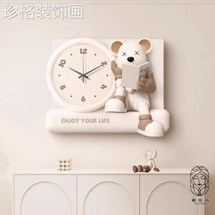 奶油风电表箱装饰暴力熊带钟表H0823155源餐厅配电画遮挡电闸箱弱