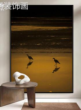 式海极简滩夜景手绘油画 画玄关背景墙寂装饰侘画 画客厅gw50510