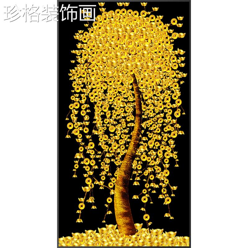 入新中式玄关装饰人气轻画奢风发财走廊过YYX-1525道壁画生财户树图片