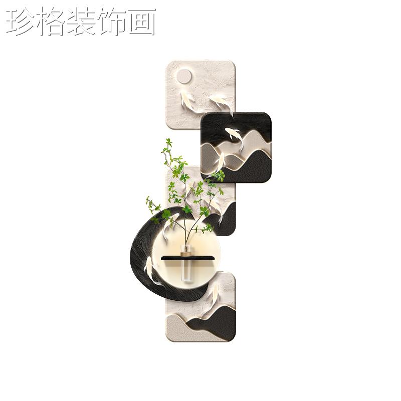 石运转意入户玄关装饰画来九鱼图227寓好大气走廊过道高级感创意图片