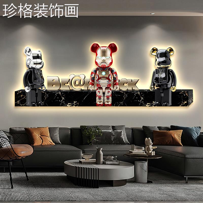 轻奢厅装画暴力熊led客灯立体沙发背063景墙画挂画卧室饰床头壁画